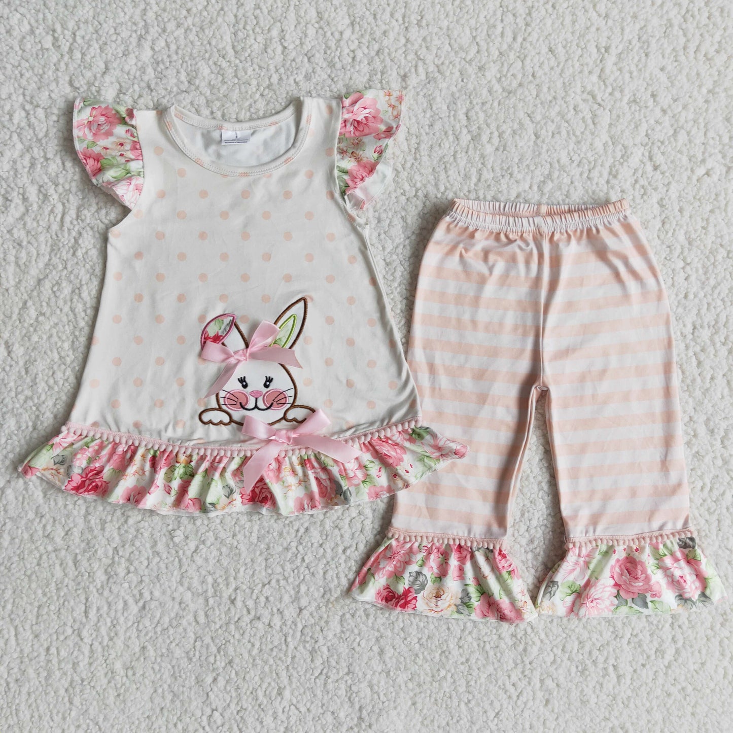 (Promotion)Flutter sleeve ruffles capris Easter embroideried outfits