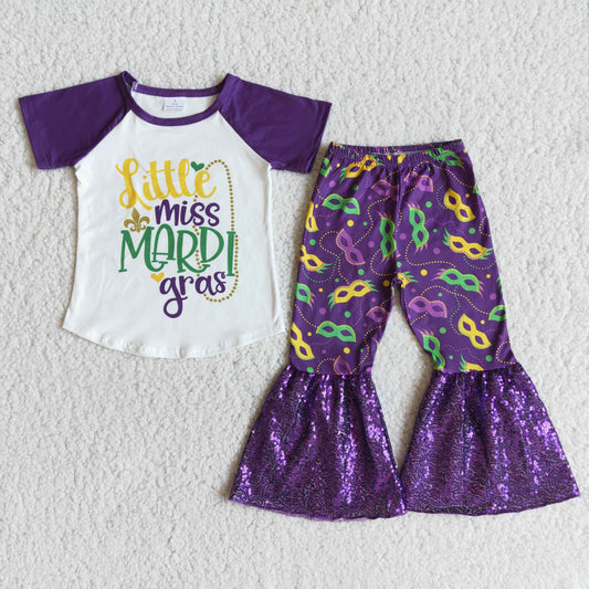 (Promotion)E7-27 Little miss Mardi Gras sequins bell bottom pants outfits