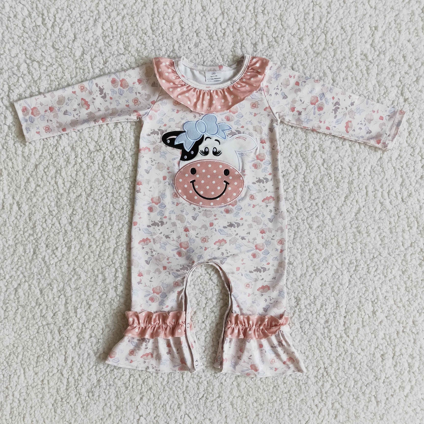 (Promotion)6 A23-5 Long sleeve cow embroideried romper