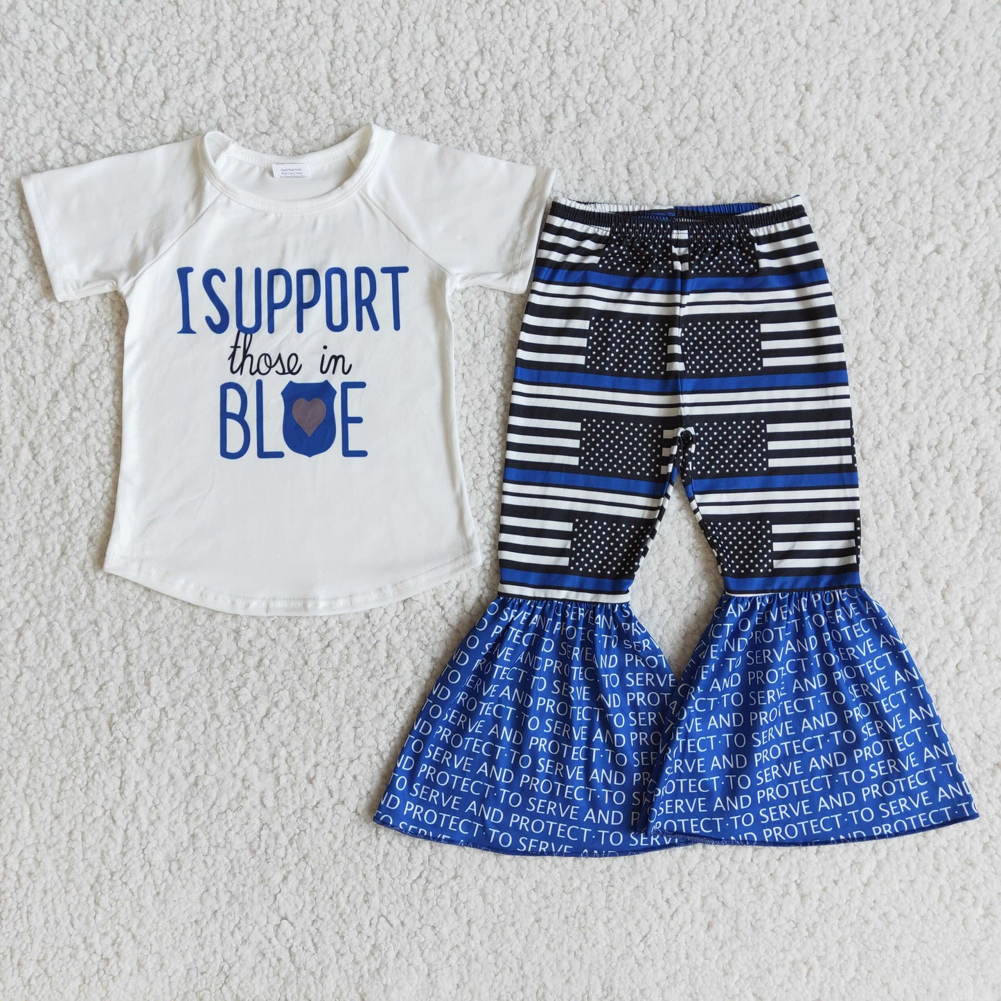 (Promotion)B14-23 I Support Those in Blue print bell bottom pants outfits