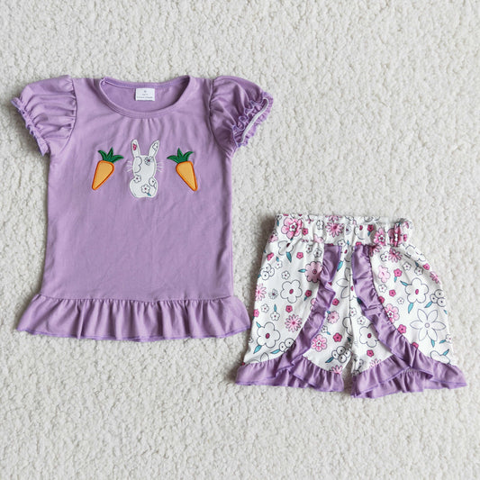 (Promotion)Girls short sleeve Easter embroideried outfits