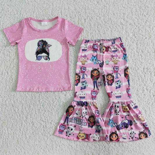 (Promotion) A12-11Short sleeve bell bottom pants cat outfits