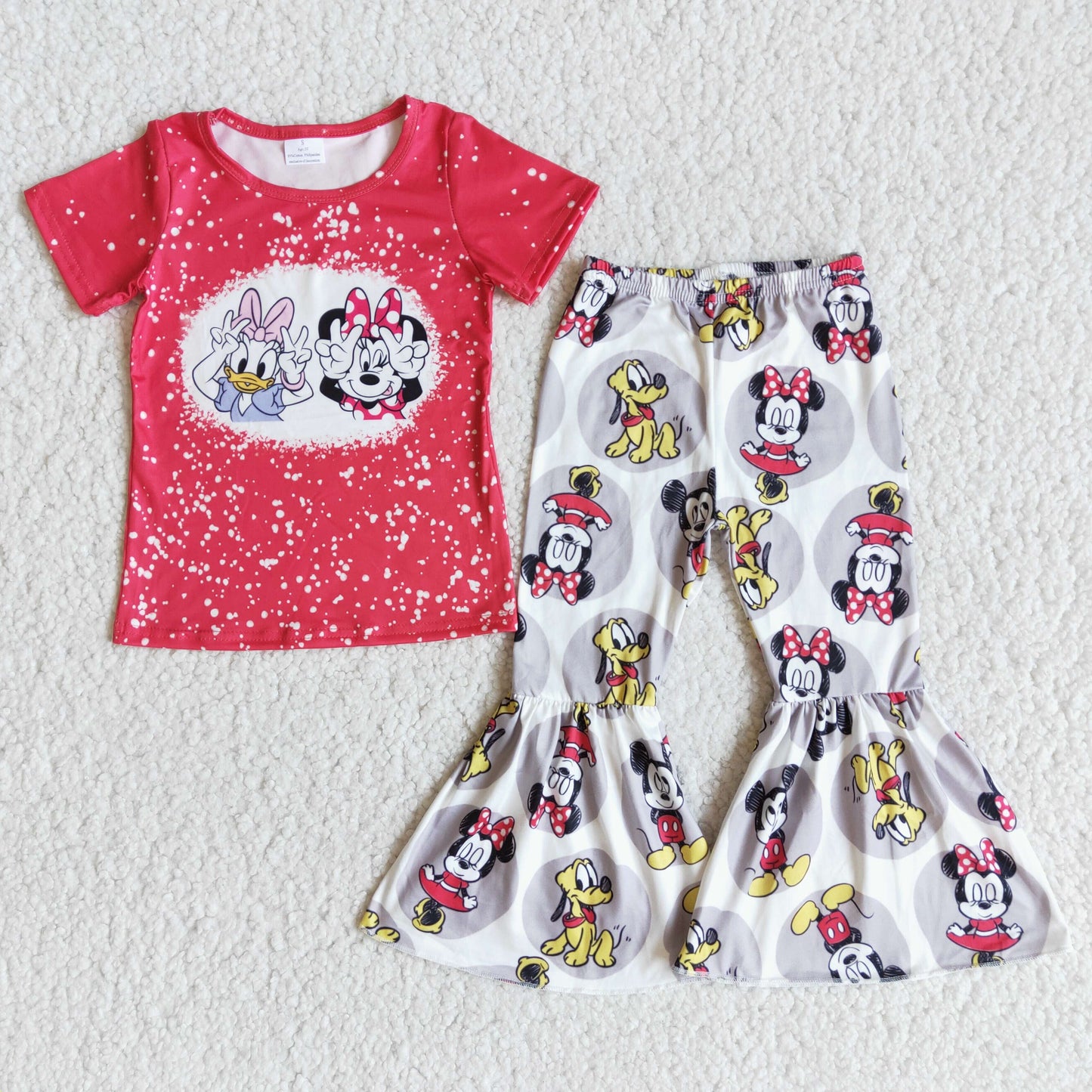 (Promotion)Cartoon mouse print short sleeve bell bottom pants outfits