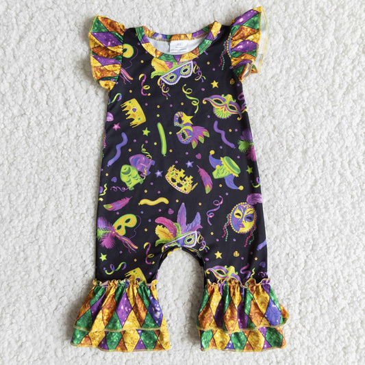 (Promotion)E7-14 Flutter sleeve Mardi Gras romper