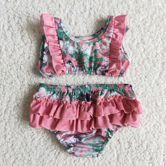 Girls pink print swimsuit