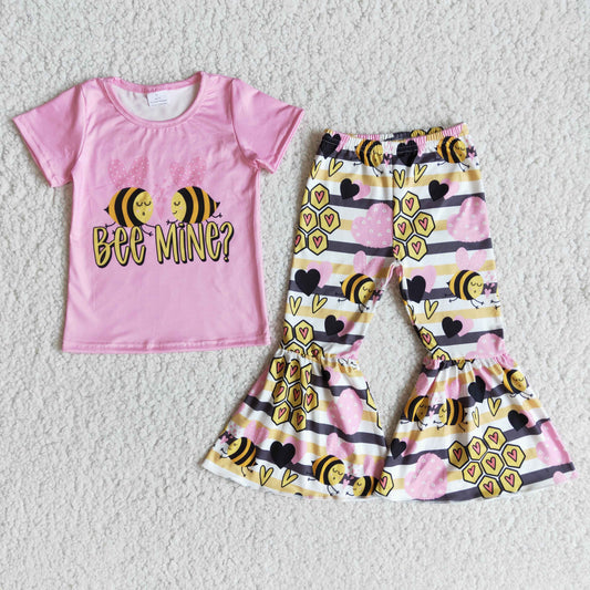 (Promotion)Girls pink Bee print Valentine's Day outfits  E10-26
