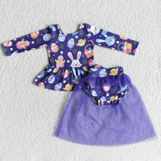 (Promotion)6 A29-29Long sleeve top tutu bummie Easter outfits