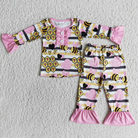 (Promotion)6 A31-2Girls long sleeved Valentine's Day pajamas