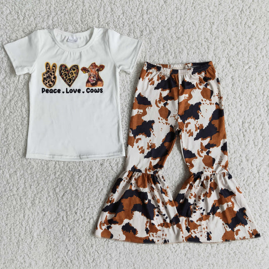 (Promotion)Girls cow print bell pants outfits  B10-16