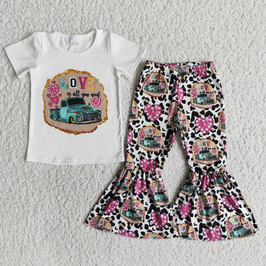 (Promotion)Short sleeve bell bottom pants Valentine's Day outfits   E13-26