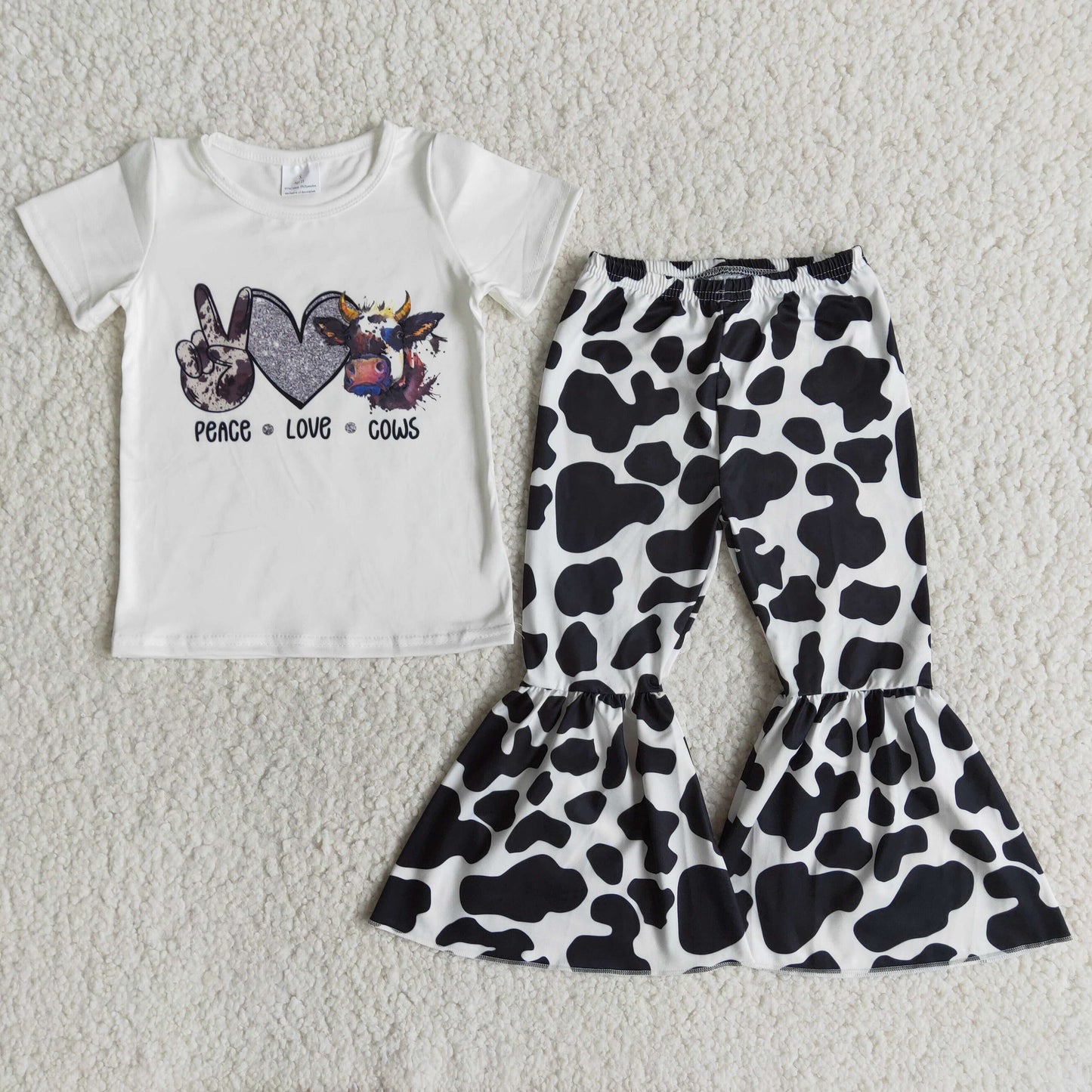 (Promotion)Short sleeve bell bottom pants cow print outfits  E12-26