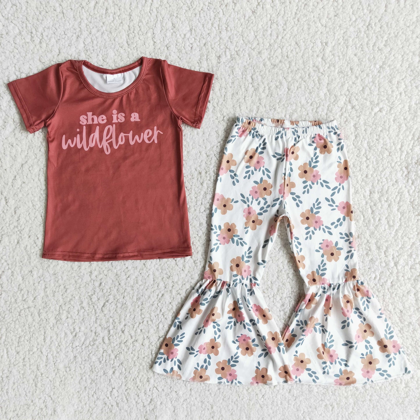 (Promotion)Short sleeve bell bottom pants outfits    E13-30