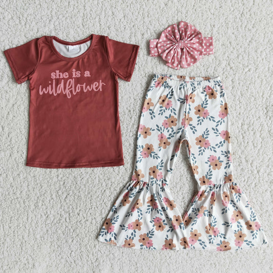 (Promotion)Short sleeve bell bottom pants outfits    E13-30
