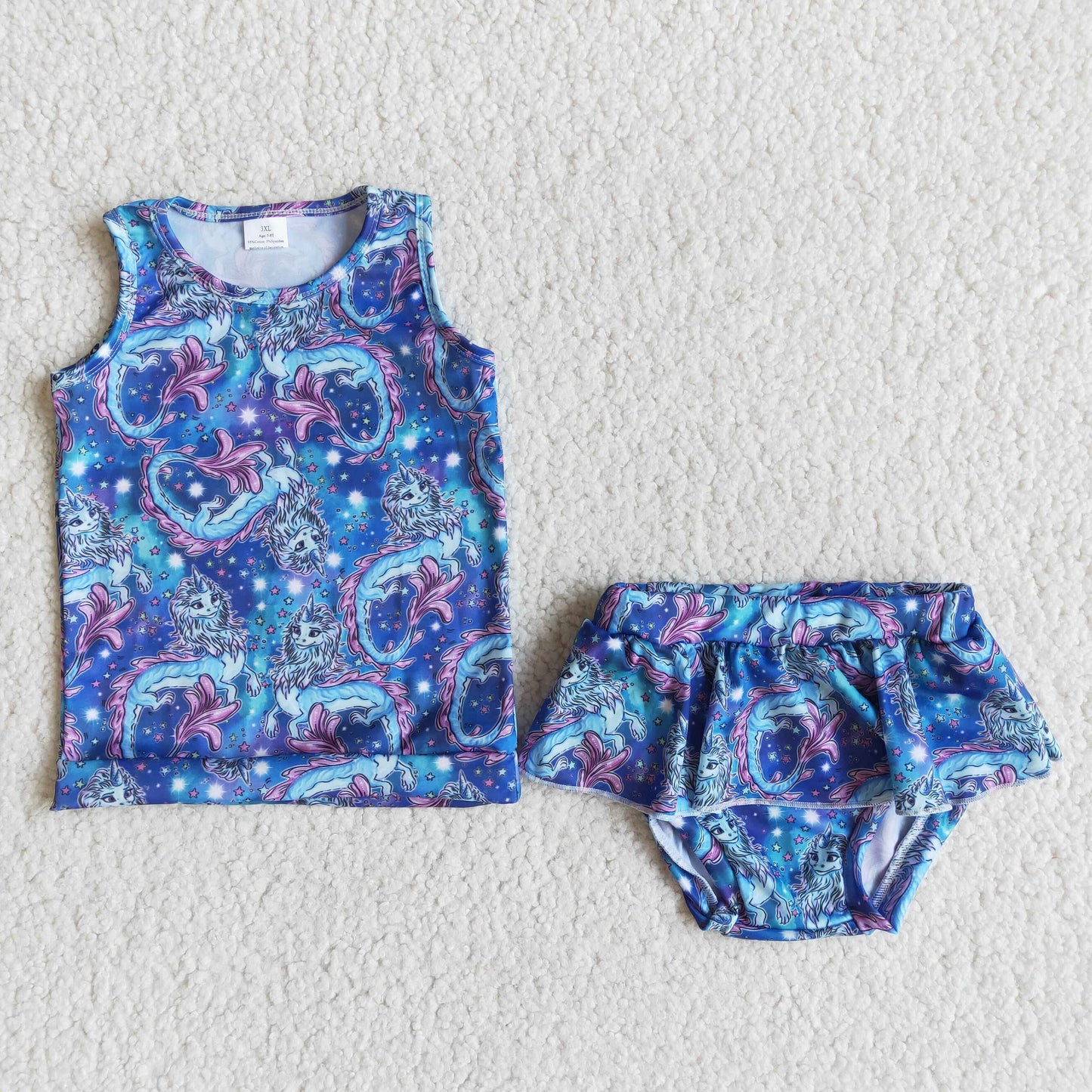 Girls sleeveless cartoon print swimsuit