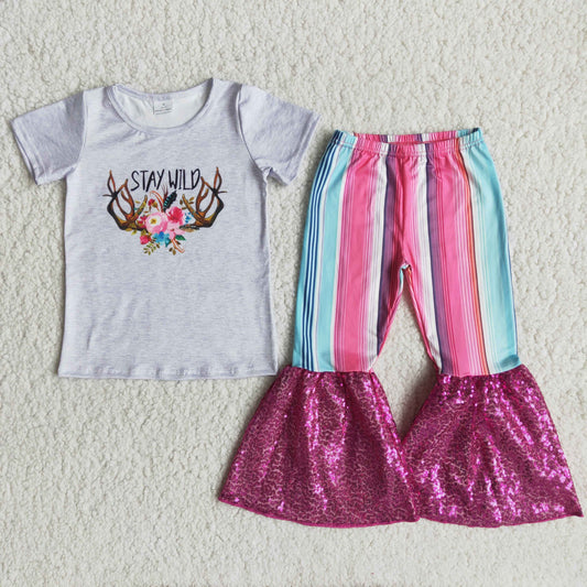 (Promotion) C5-24Short sleeve bell bottom pants outfits