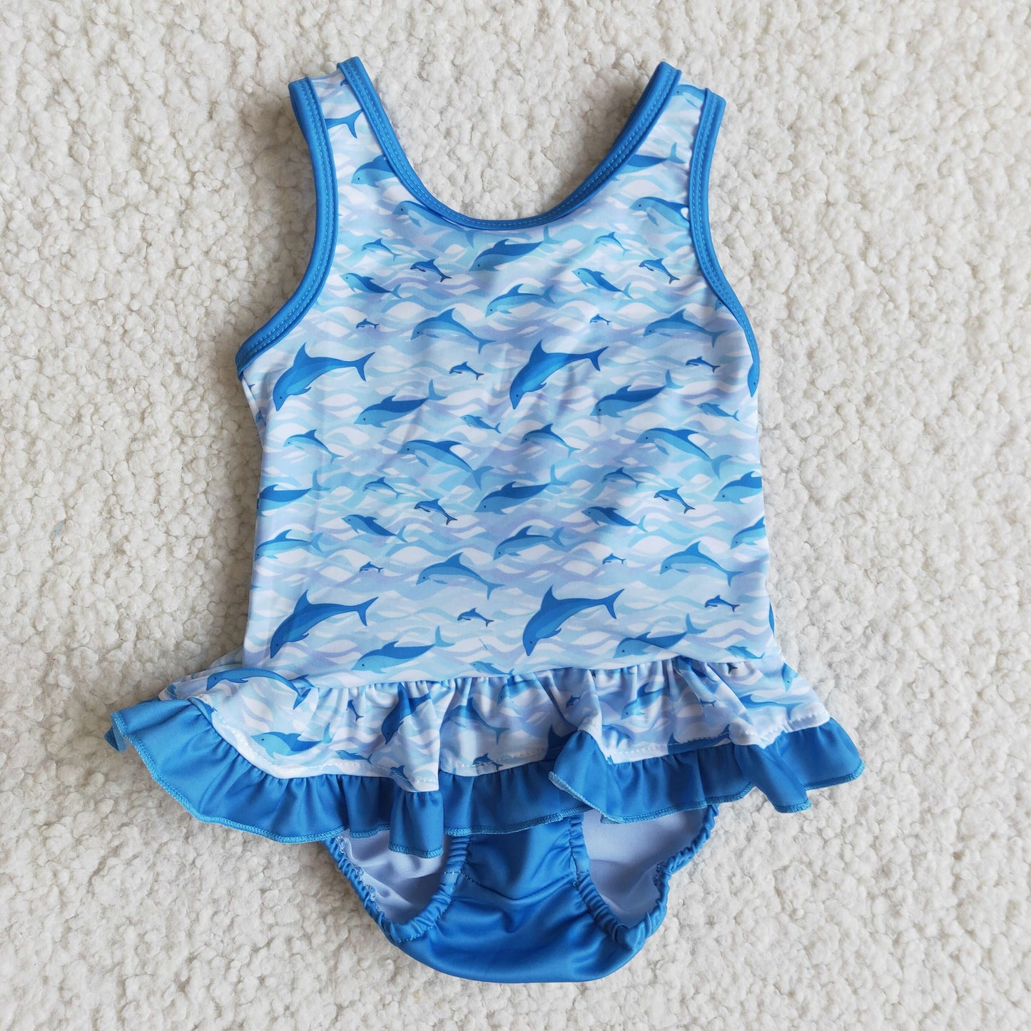 (Promotion)E13-28 Girls sleeveless blue swimsuit