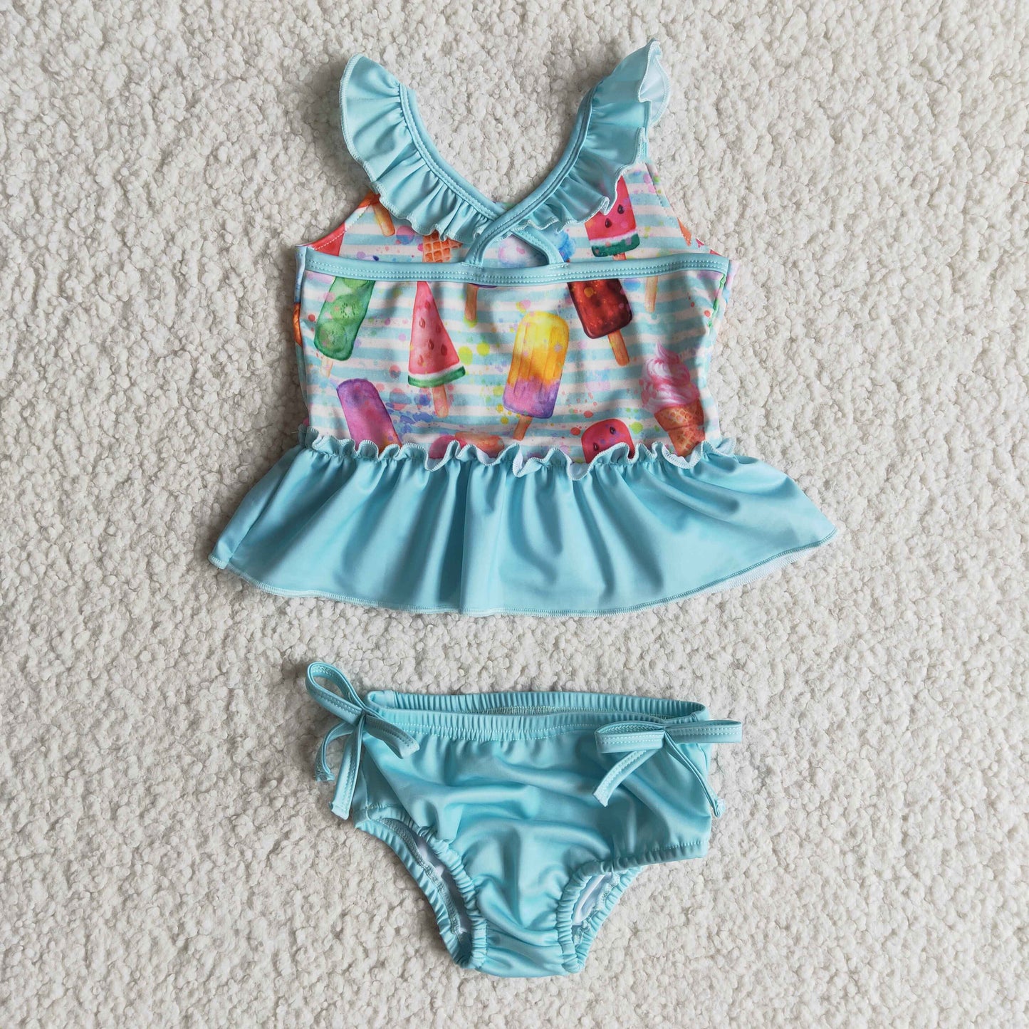 Girls sleeveless ice cream print swimsuit