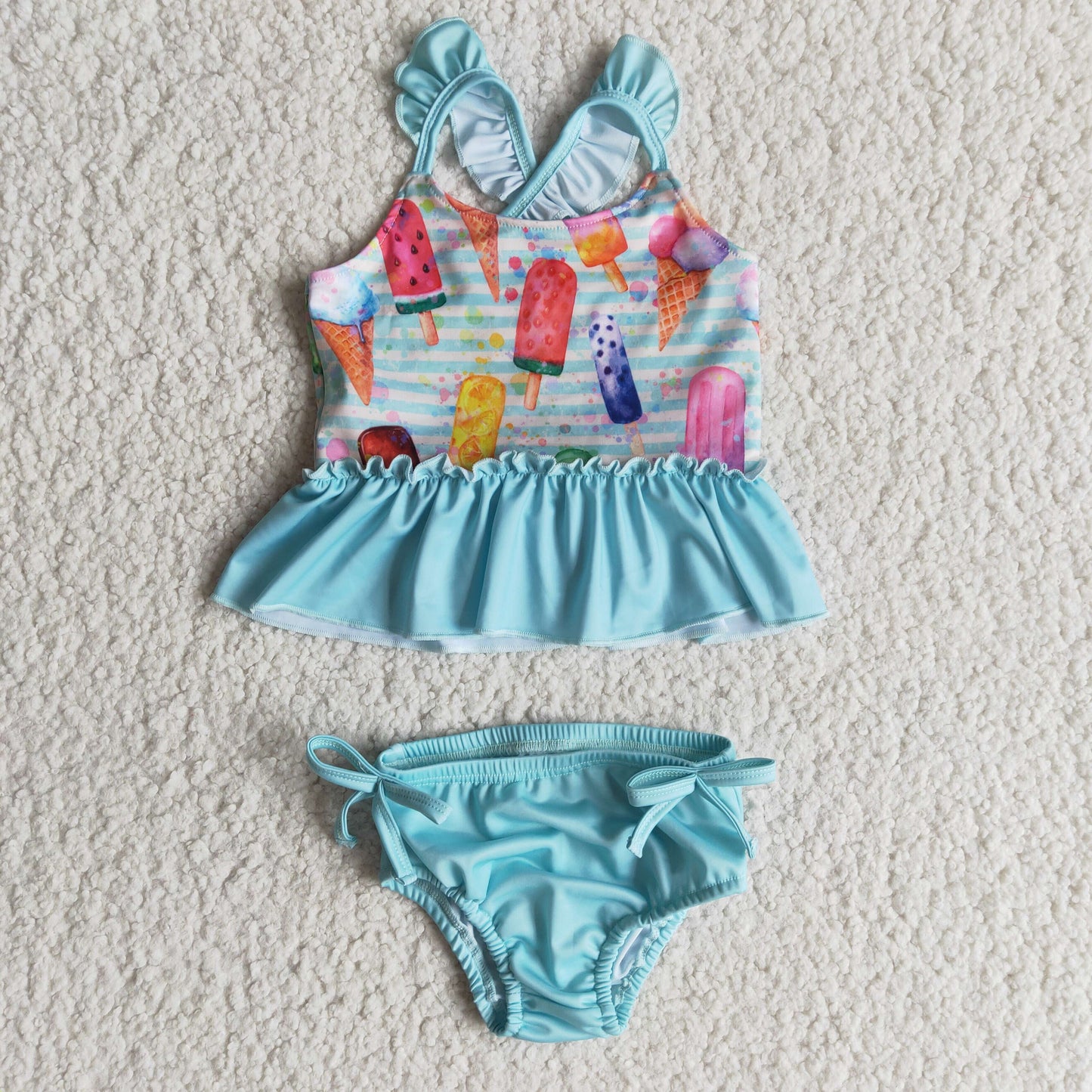 Girls sleeveless ice cream print swimsuit