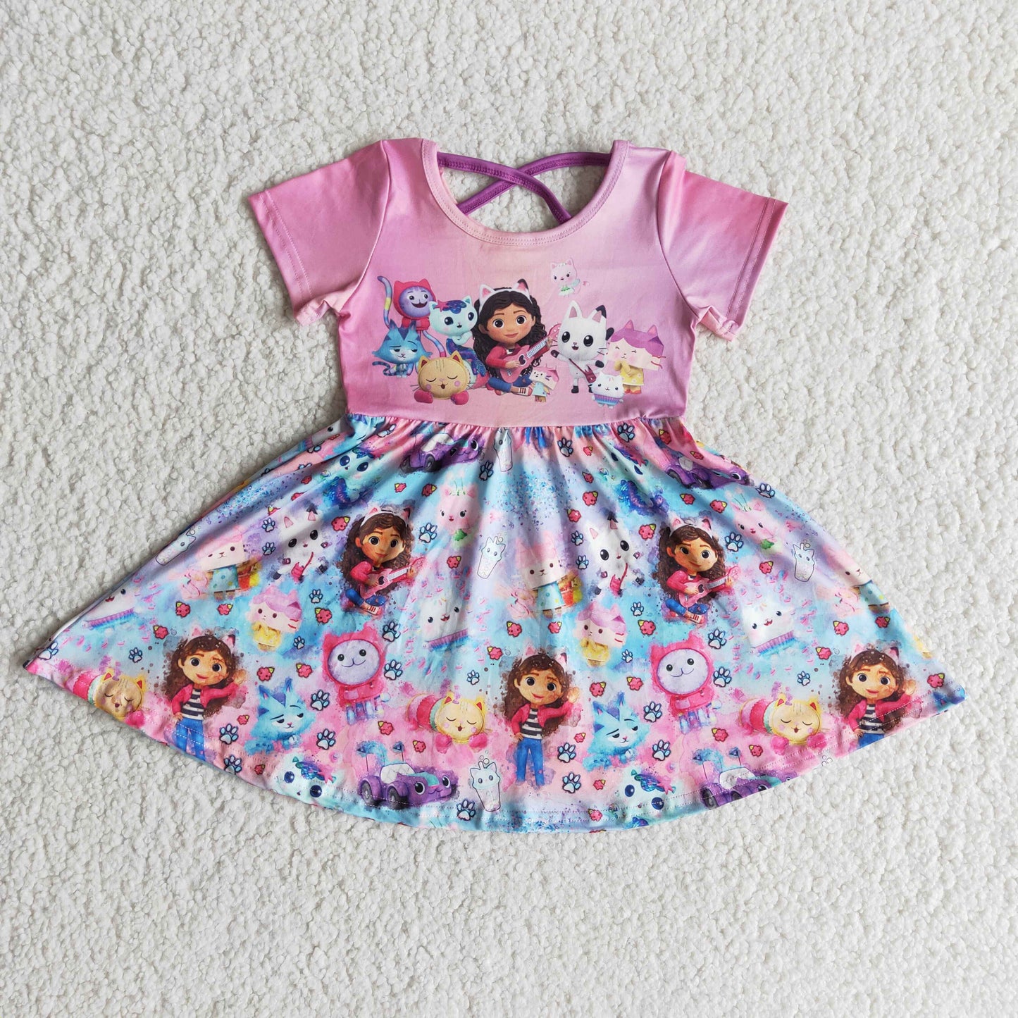 (Promotion)Short sleeve knee length cartoon print summer dress B1-3