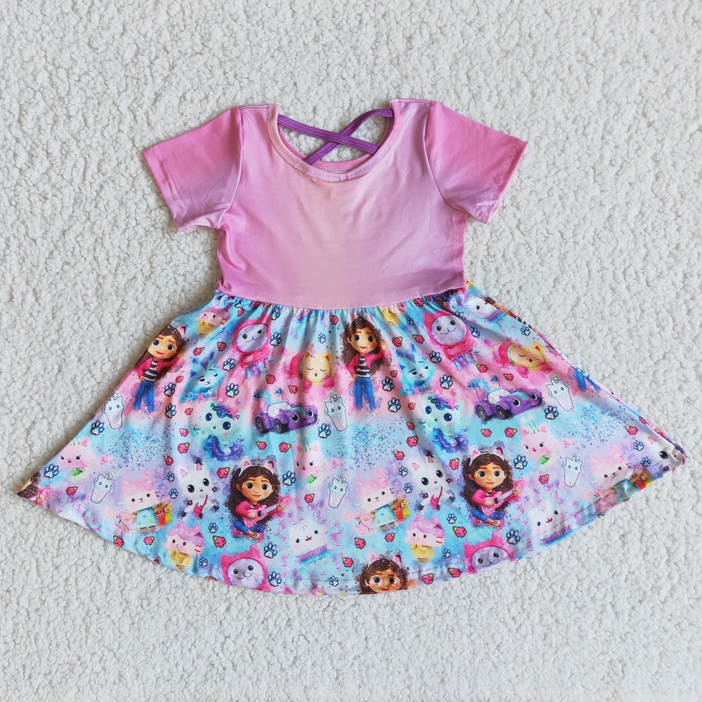 (Promotion)Short sleeve knee length cartoon print summer dress B1-3