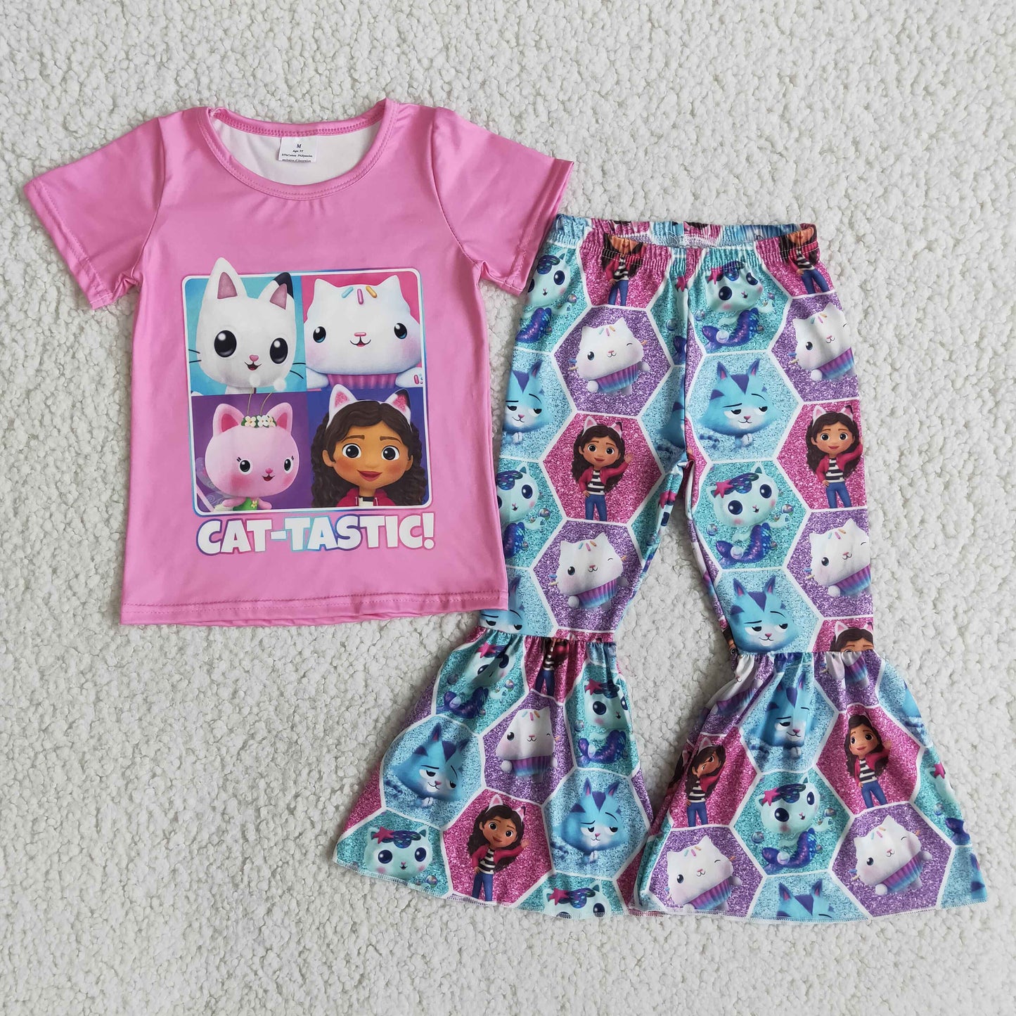 (Promotion)E14-11 Short sleeve bell bottom pants cat outfits