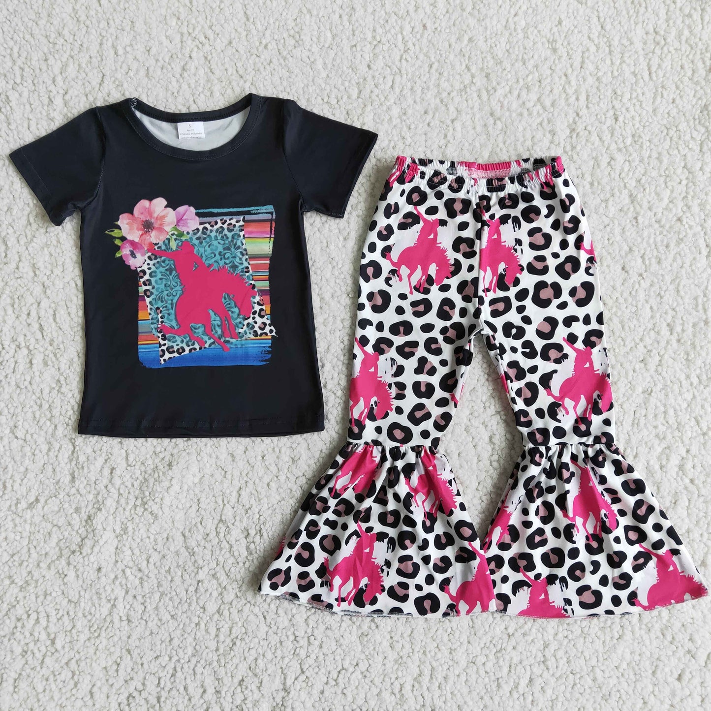 (Promotion) Girls rodeo leopard bell bottoms pants western clothes  B1-27