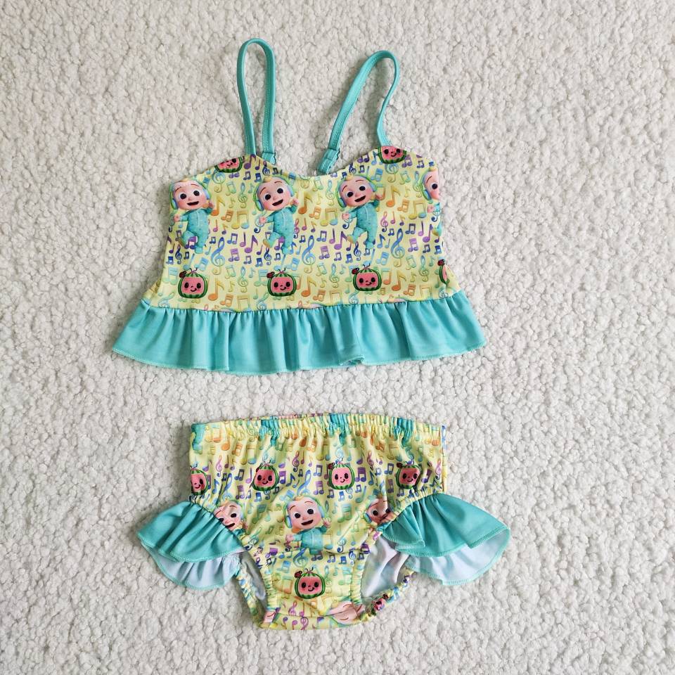 (Promotion)E13-29 Girls cartoon watermelon print swimsuits