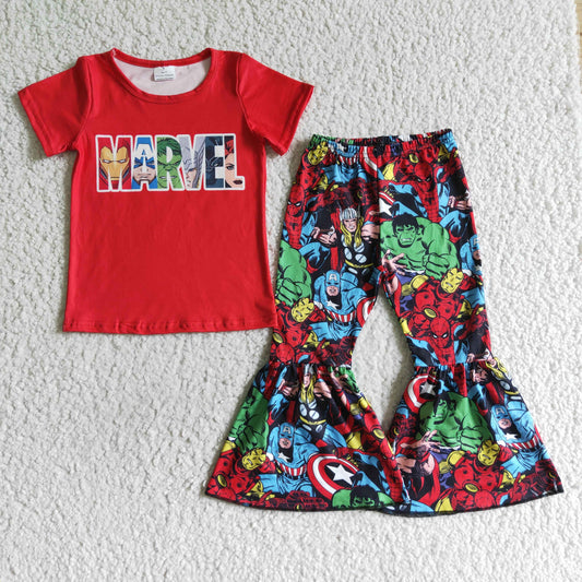 Girls short sleeve and bell bottom pants outfits           GSPO0159