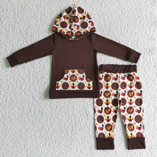 Boys long sleeve hooded Thanksgiving outfits     BLP0022