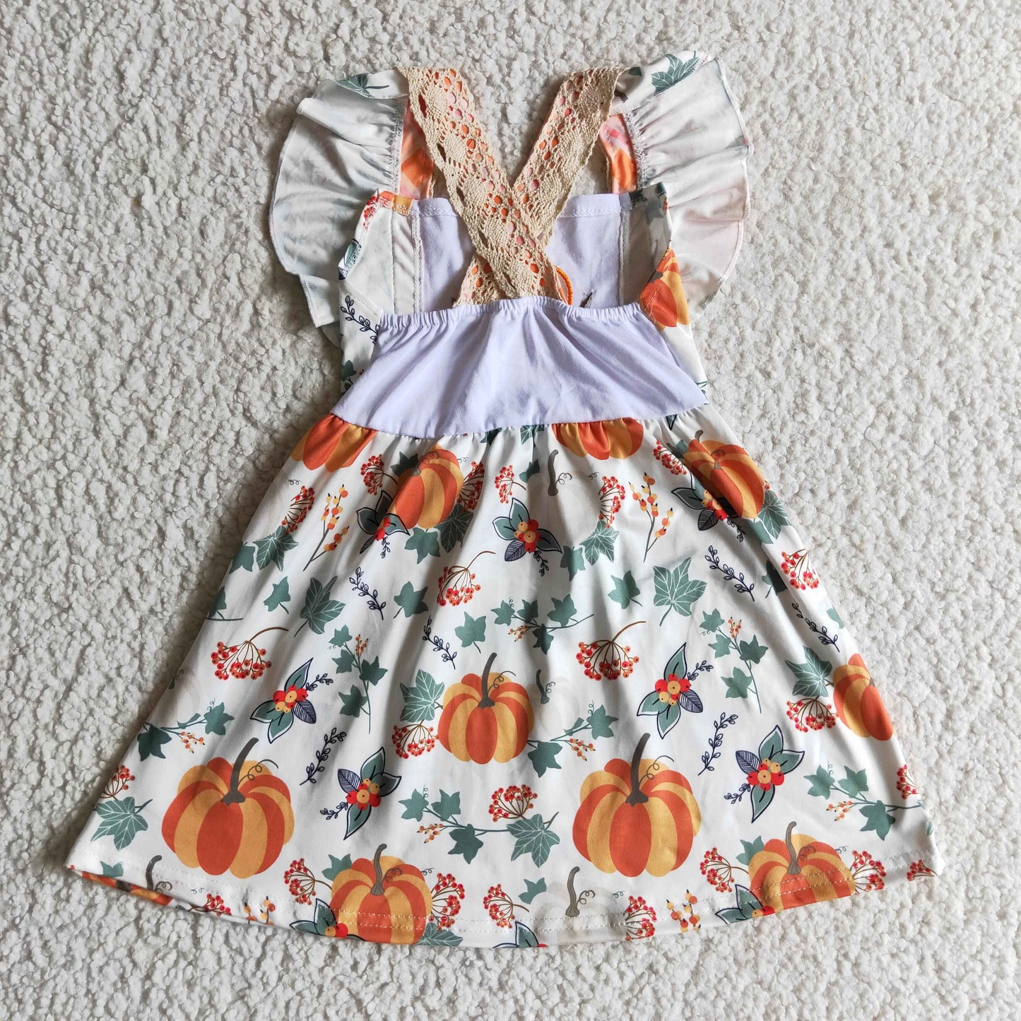 Girls punpkin embroidery pockets dress       GSD0146