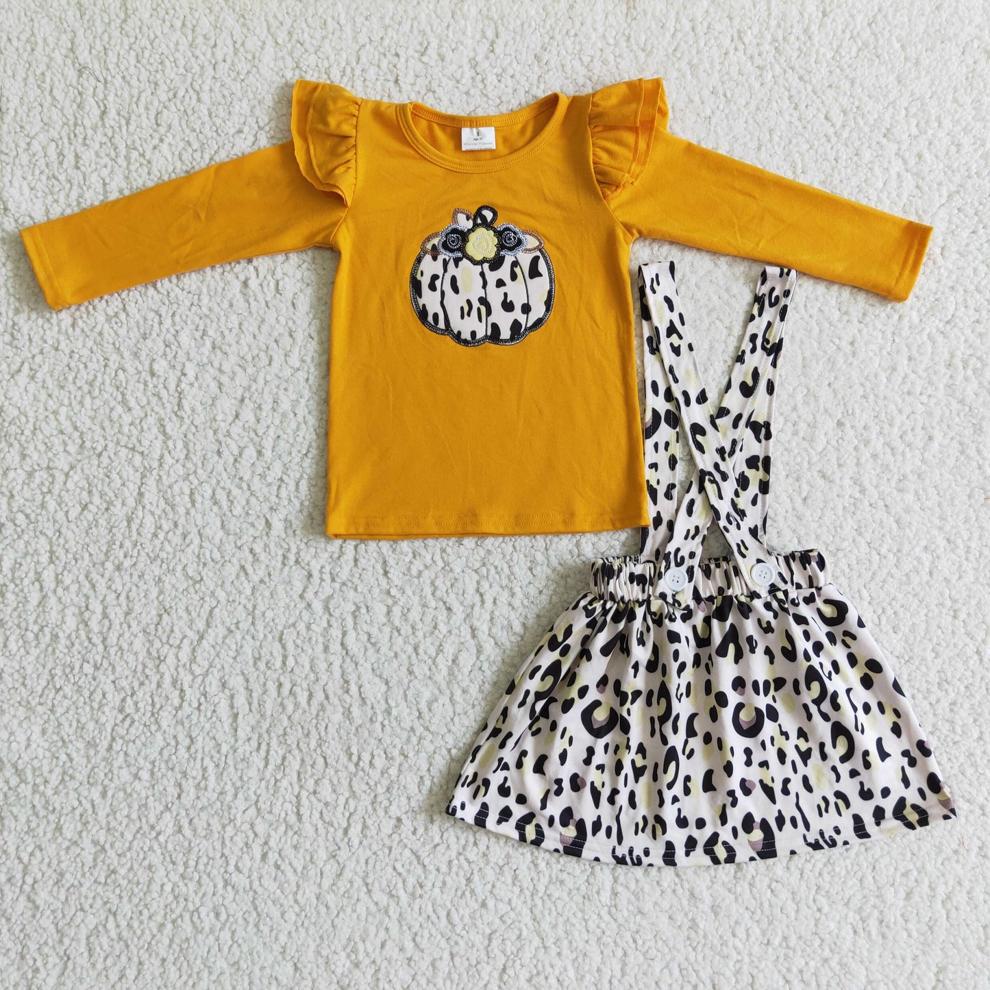 Girls fall pumpkin embroidery outfits   GLD0008