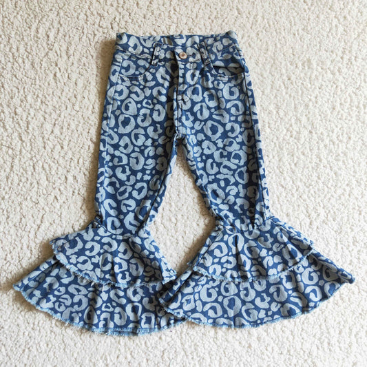 Bell bottom jeans blue leopard print pants  P0027
