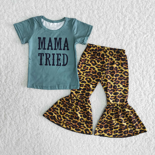 (Promotion)Girls MAMA TRIED leopard print bell pants outfit  C5-23