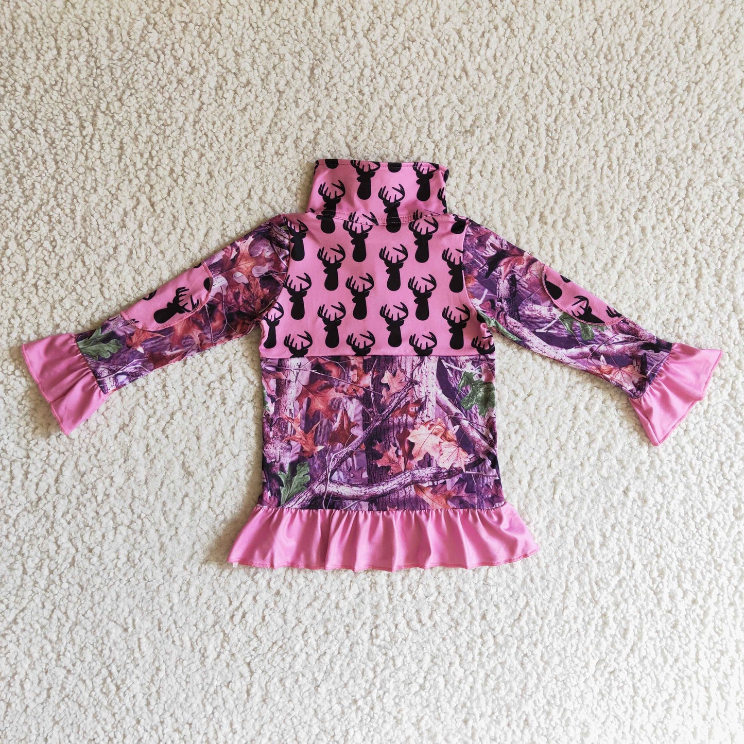 Girls hot pink deer camo print zipper pullover      GT0056