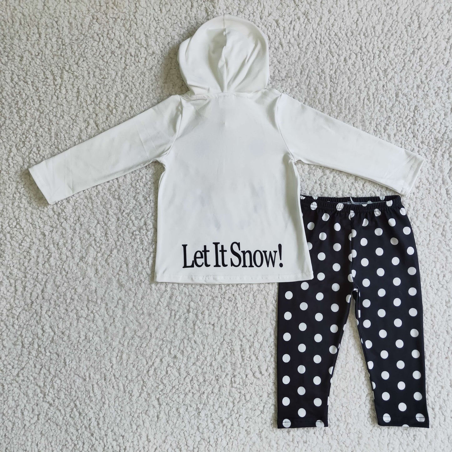 Girls winter Let it snow white hoodie black pants outfit       GLP0293