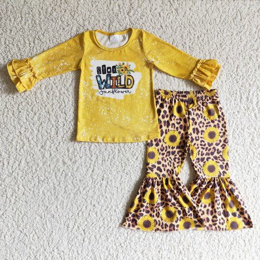 (Promotion) 6 A7-19 Girls WILD design sunflower print bell pants outfits