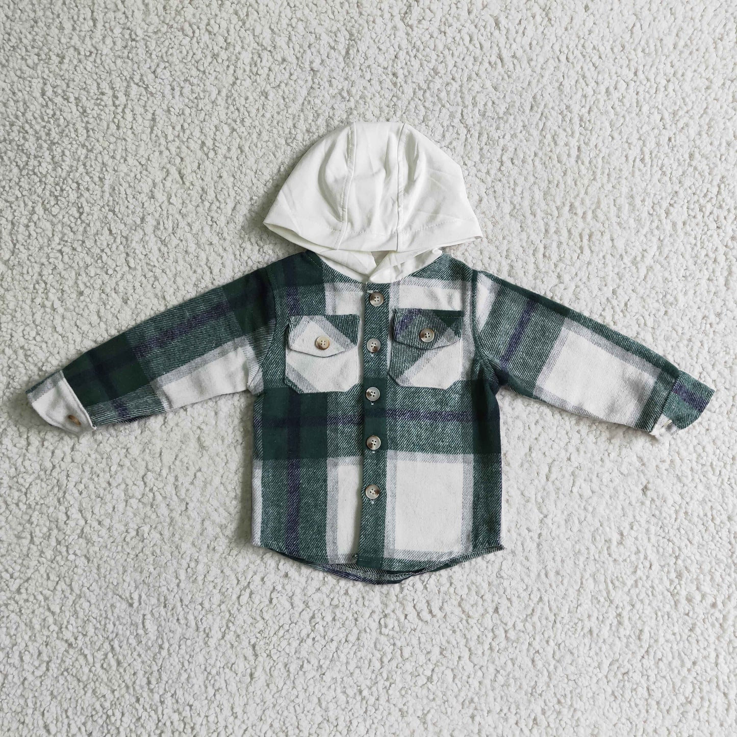 Boys green plaid hoodie coat BT0075