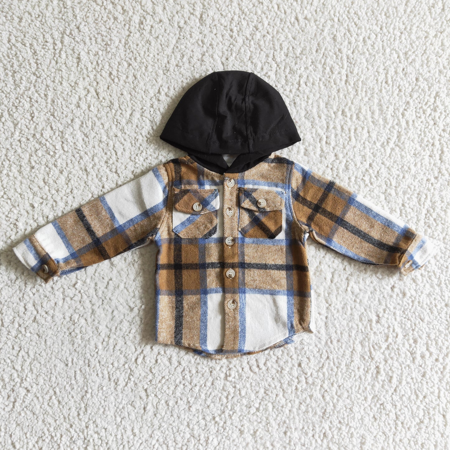 Boys brown plaid hoodie coat BT0076