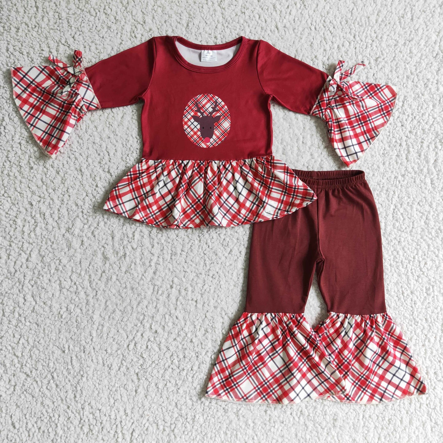 Girls Christmas reindeer print with bow 3 pcs Outfits       GLP0202