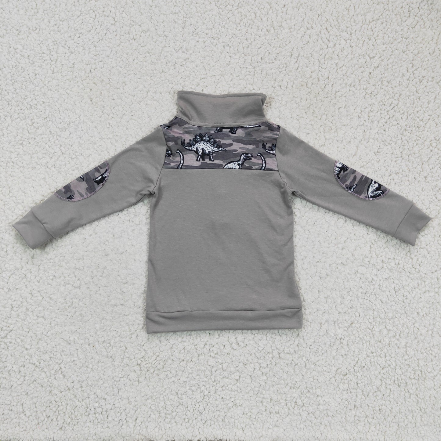 Boys camo dino print gray pullover top     BT0106