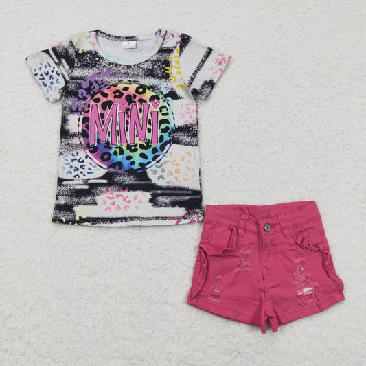 Baby girls Mini summer shirt hotpink denim shorts Clothes sets  GSSO0146