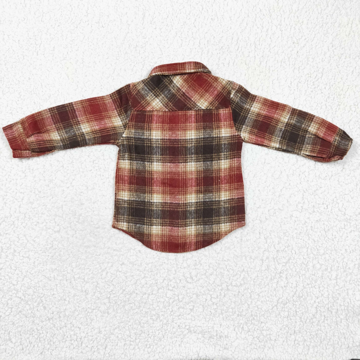 Brown red plaid cotton pocket boy thick flannel button up shirt BT0191