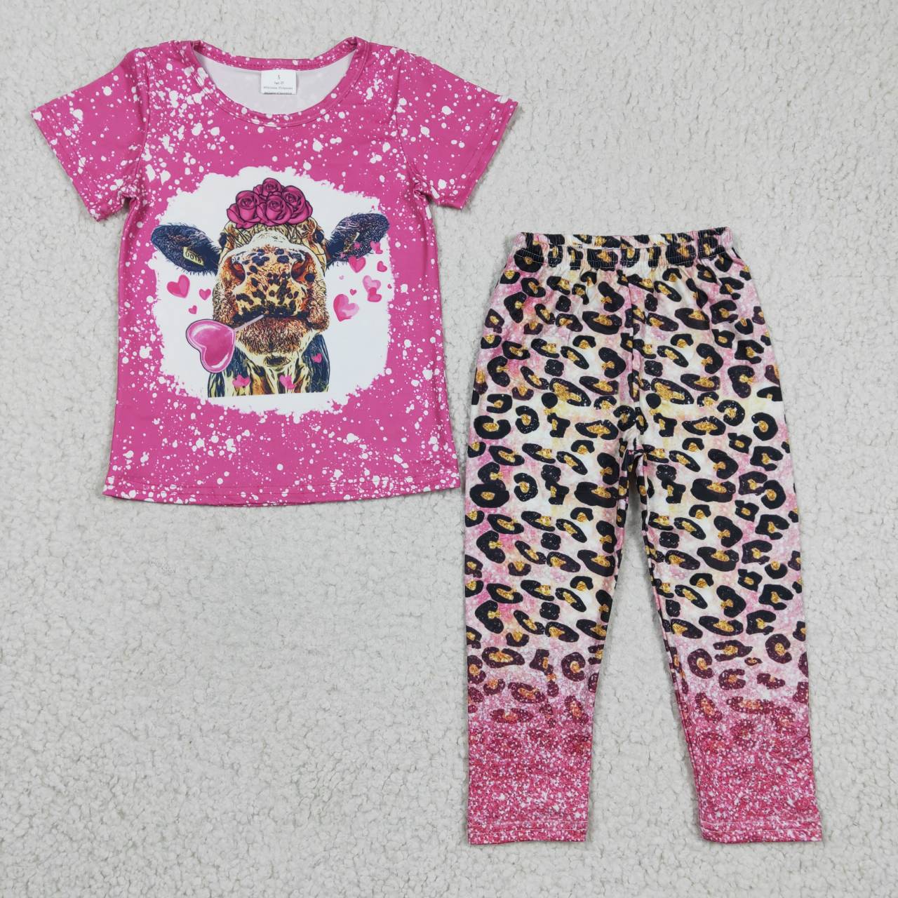 Girls hot pink cow heart print Valentine's Day top pink leopard leggings outfits