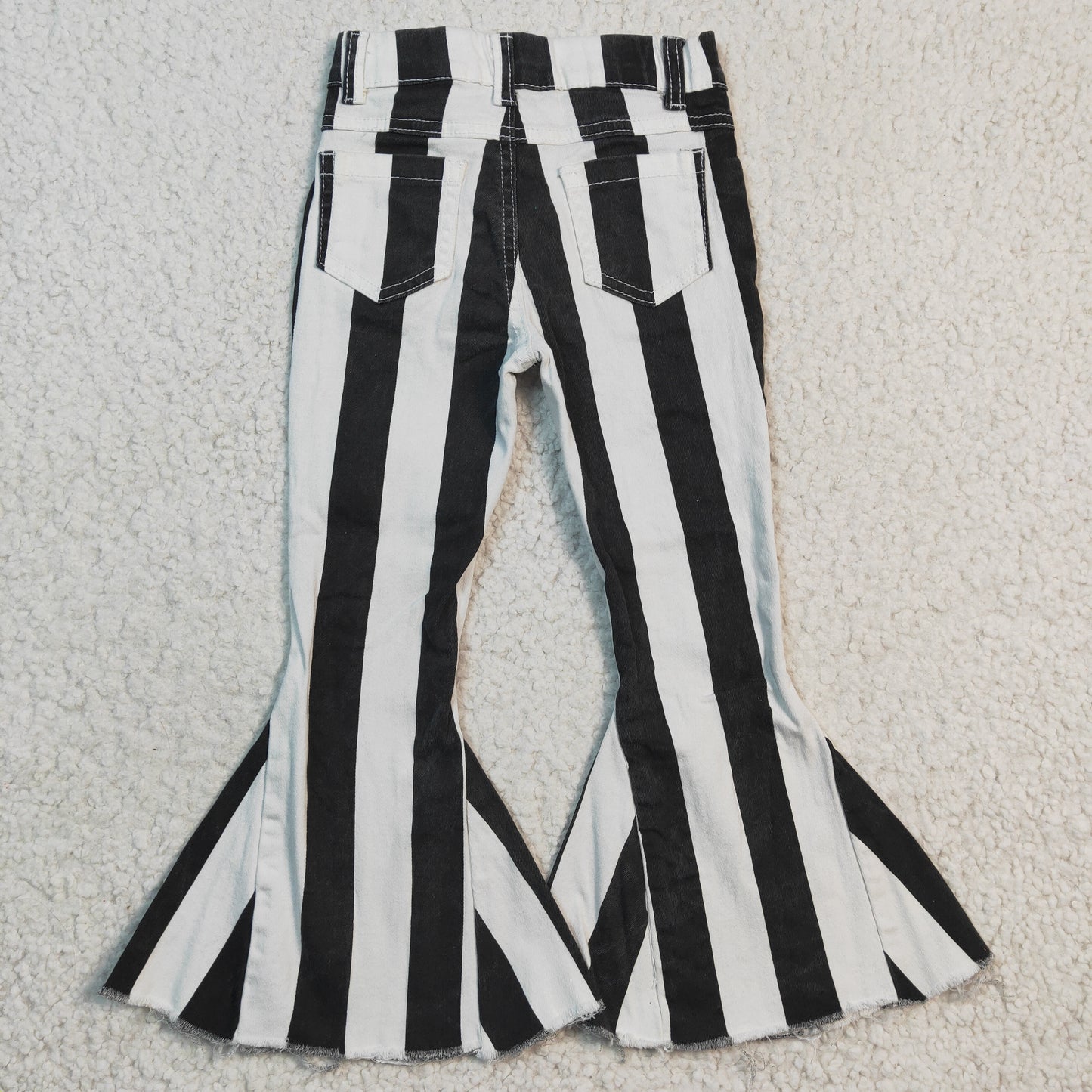 Bell bottom black stripes print jeans  P0046