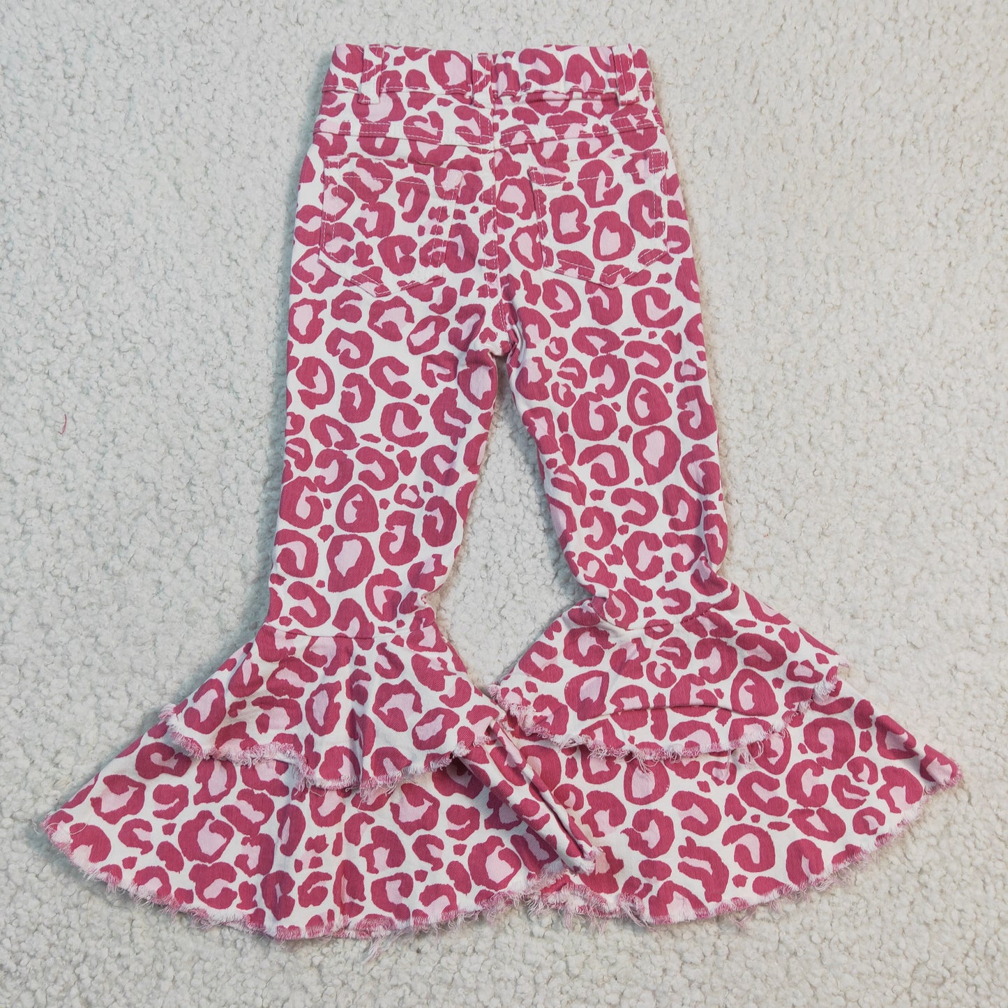 Pink leopard print denim bell bottom jeans  P0044