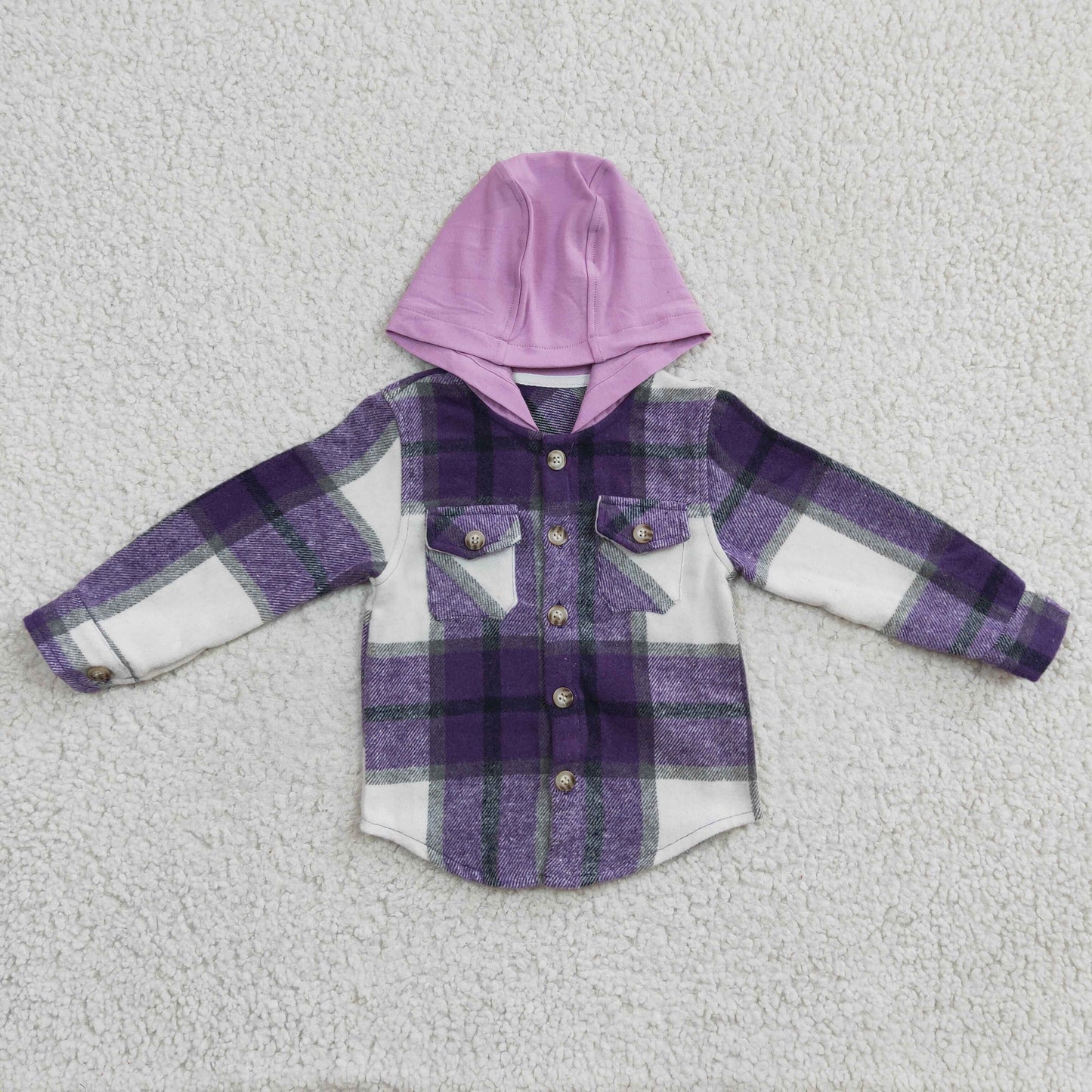 Kids purple plaid hoodie coat GT0150