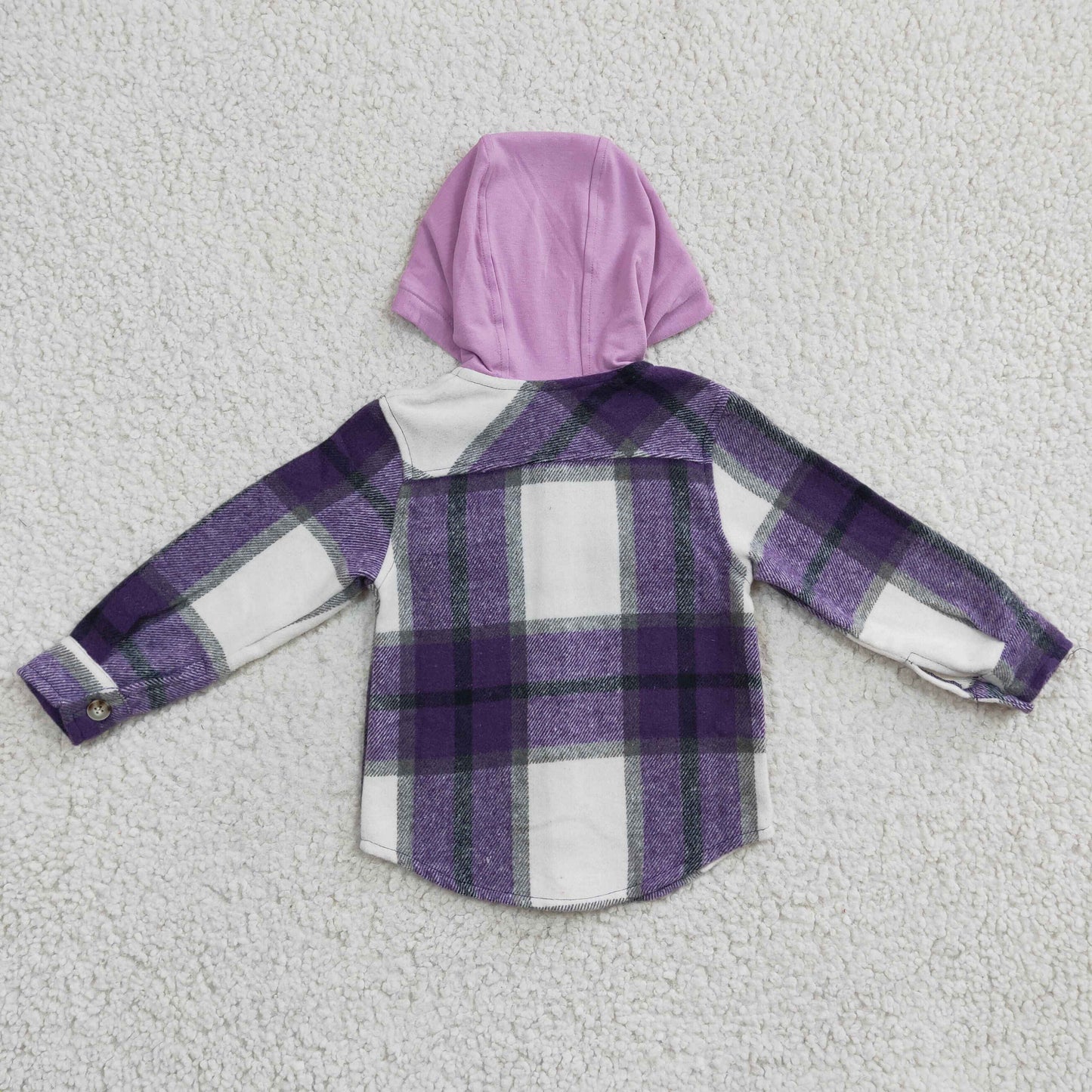 Kids purple plaid hoodie coat GT0150