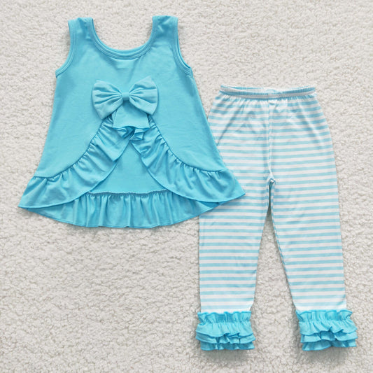 Girls aqua sleeveless top stripes legging pants outfits   GSPO0504