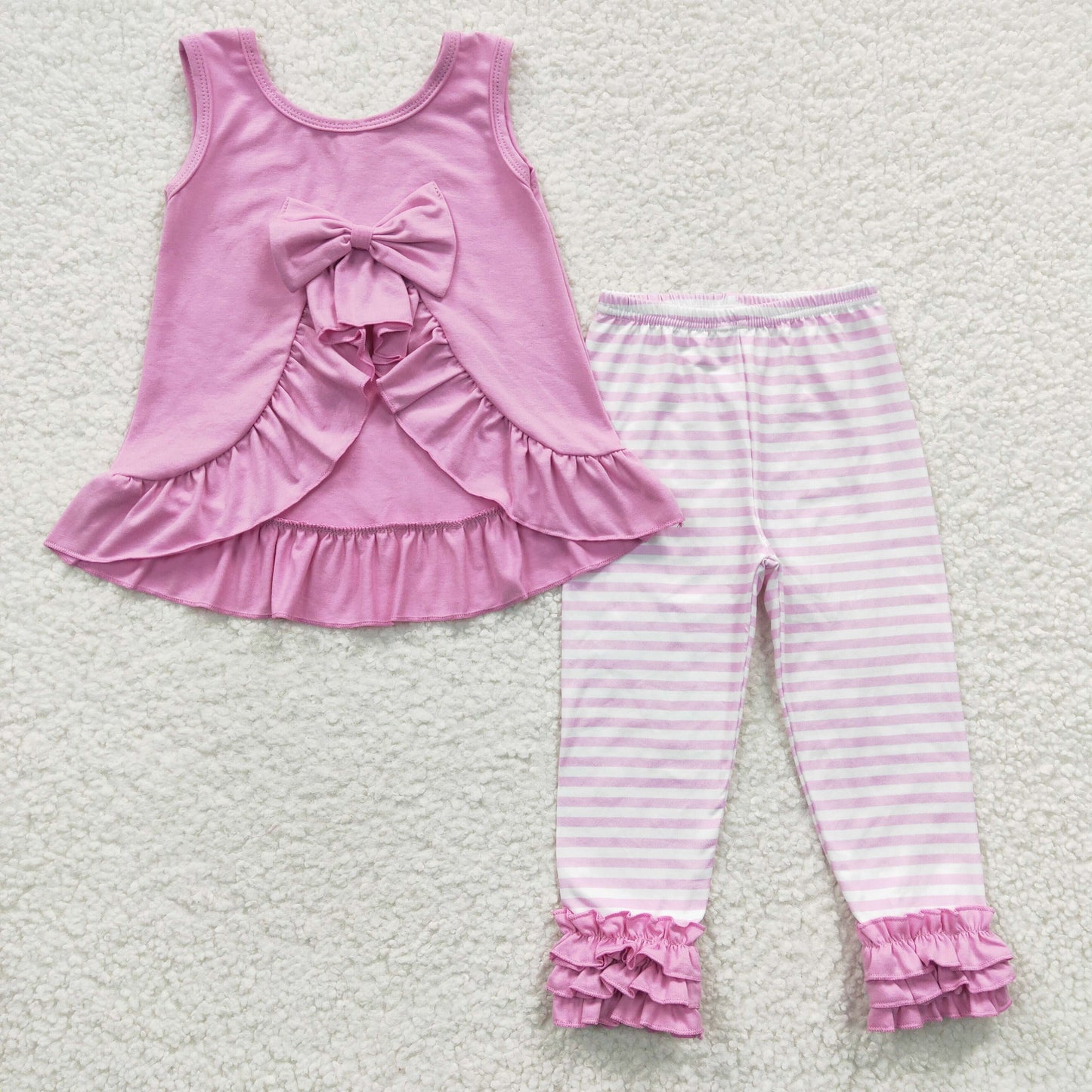 Girls pink sleeveless top stripes legging pants outfits   GSPO0507