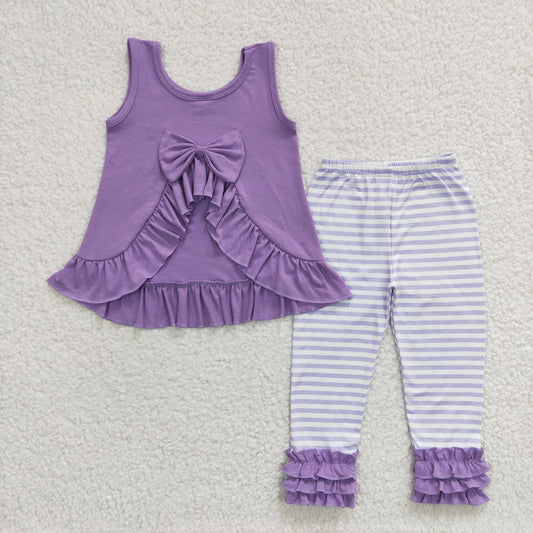 Girls violet sleeveless top stripes legging pants outfits   GSPO0506